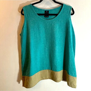 KALIYANA SZ M-L Crew Neck Colour Block  Side Slit Linen Rayon Blend Tunic Top